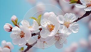 Beautiful cherry blossom flower on branch in springtime. Generative AI