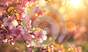 Beautiful cherry blossom sakura in spring time with soft focus. Blossoming branch of pink sakura flowers blooming in