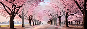 Beautiful Cherry Blossom Trees In Full Bloom, Signifying Spring
