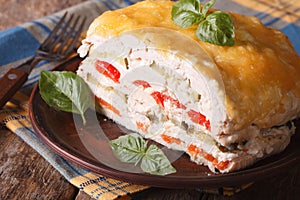 Beautiful chicken pie with vegetables, horizontal