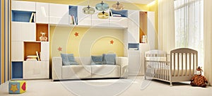 Beautiful children`s room with a bed