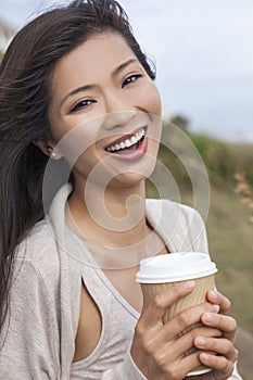 Beautiful Chinese Asian Woman Girl Drinking Coffee