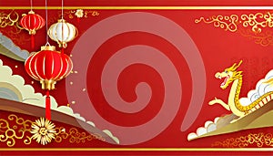 Chinese New Year 2024 of the golden dragon background. AI Generated