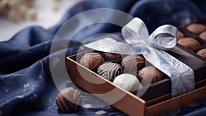 Beautiful chocolate box full of chocolate treats