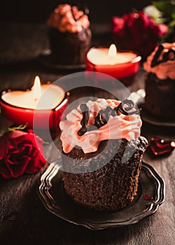 Beautiful chocolate cupecake with heart