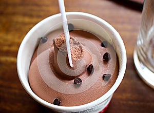 Beautiful chocolate ice cream with chocolate chips