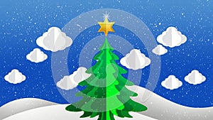 Beautiful chrismas tree and snows, loop animation background.
