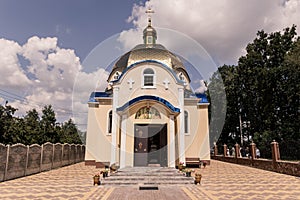 Beautiful christian church in summer in bright sun