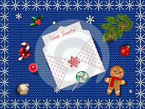 Beautiful Christmas background with open envelope and wish list