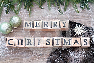 Beautiful christmas background with wood and natural colors.