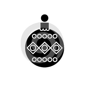 Beautiful christmas ball black icon, vector sign on isolated background. Beautiful christmas ball concept symbol