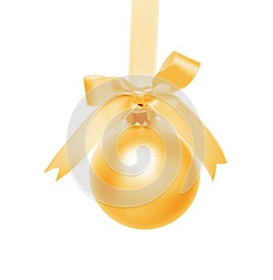 Beautiful Christmas ball with ribbon on white