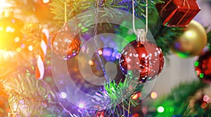 beautiful Christmas balls and decorations gifts new year celebration Cheerfulness, happiness