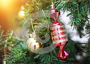 beautiful Christmas balls and decorations gifts new year celebration Cheerfulness, happiness