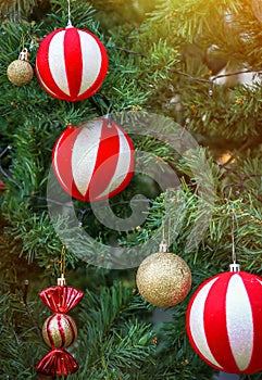 beautiful Christmas balls and decorations gifts new year celebration Cheerfulness, happiness