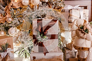 Beautiful Christmas boxes with ribbons