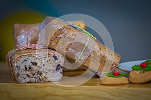 Beautiful christmas bread with cinnamon and dry raisins