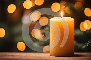 beautiful Christmas candle with warm light and nice bokeh , AI Generated