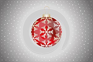 Beautiful Christmas card with translucent snowflakes in front of silver background and unique Christmas bauble in the middle