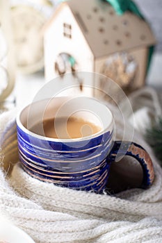 Beautiful christmas concept with hot coffee and accessories