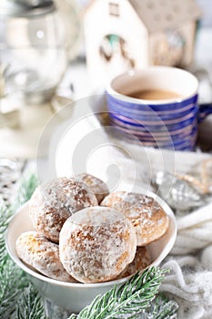 Beautiful christmas concept with sweets hot coffee and accessories