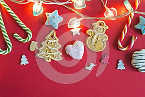 Beautiful christmas decorations with cookies and lights
