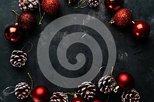 Beautiful christmas decorations, copyspace, dark