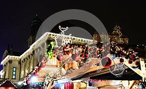 Beautiful Christmas decorations in the illuminated streets of Magdeburg, Germany