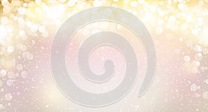 Beautiful Christmas and Happy New Year banner with copy space. Big shining christmas background. Gold, white, purple, beige,