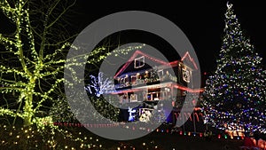 Beautiful Christmas Lights Decorations in front of a house at Connaught Ave. Halifax, Nova Scotia