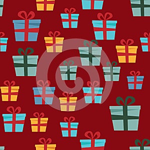 Beautiful Christmas pattern with ornament. Christmas gift boxes template with ribbons