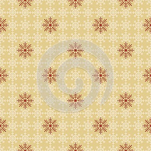 Beautiful Christmas seamless vector snowflake texture on light yellow background. Monochrome seasonal pattern for wrapping paper,