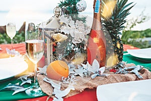 Beautiful Christmas table at the beach