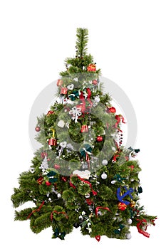 Beautiful christmas tree with colorful ornaments isolated