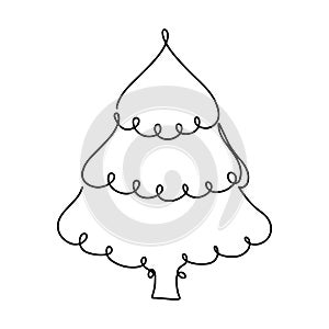 Beautiful Christmas tree.in single line style. One continuous line drawing. Vector illustration isolated on white.