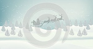 Beautiful Christmas winter flat landscape background. Christmas forest woods with mountains. New Year winter vector landscape photo