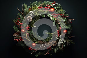 Beautiful Christmas wreath. Generative AI