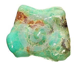 Beautiful chrysoprase isolated on white. Natural gemstone