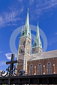 A beautiful church building with twin spires