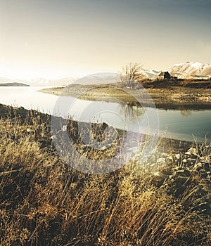 Beautiful Church Panoramic Serene New Zealand Concept