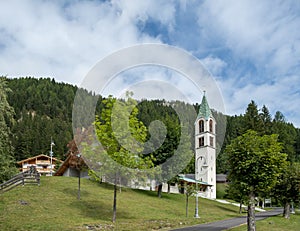 Beautiful church of Sacred Heart of Jesus at Canazei,  Dolomite Alps