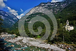 Beautiful church in the Verzasca valley between Sonogno and Frasco