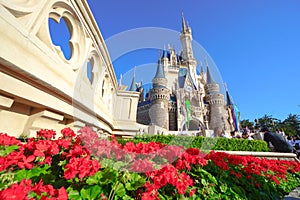 Beautiful Cinderella Castle in Tokyo Disneyland, Tokyo, Japan