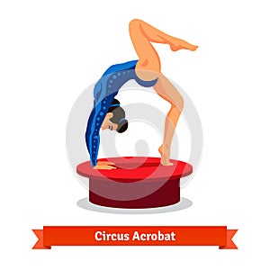 Beautiful circus acrobat performs gymnastic bridge