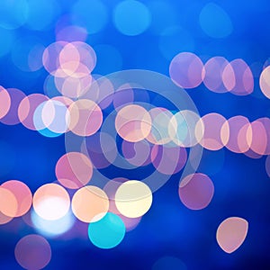 Beautiful city blurring lights abstract circular bokeh blue back