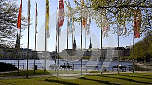 The beautiful city center of Hamburg with Alster River lake - HAMBURG CITY, GERMANY - MAY 10, 2021