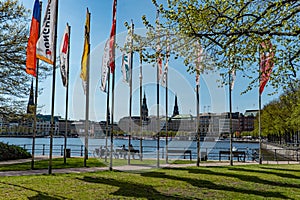 The beautiful city center of Hamburg with Alster River lake - CITY OF HAMBURG, GERMANY - MAY 10, 2021