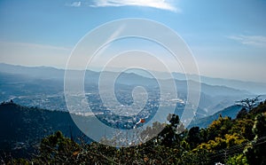 Beautiful city and himalayan mountain range view from mountain of vaishnodevi, patnitop and Nathatop Jammu