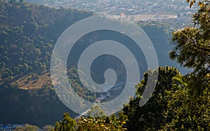 Beautiful city and himalayan mountain range view from mountain of vaishnodevi, patnitop and Nathatop Jammu