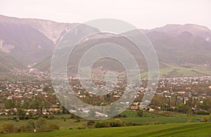 The beautiful city of Ismayilli against the backdrop of mountains